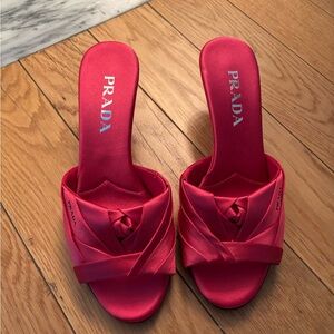 Prada Women's Vibrant Pink Satin Mules